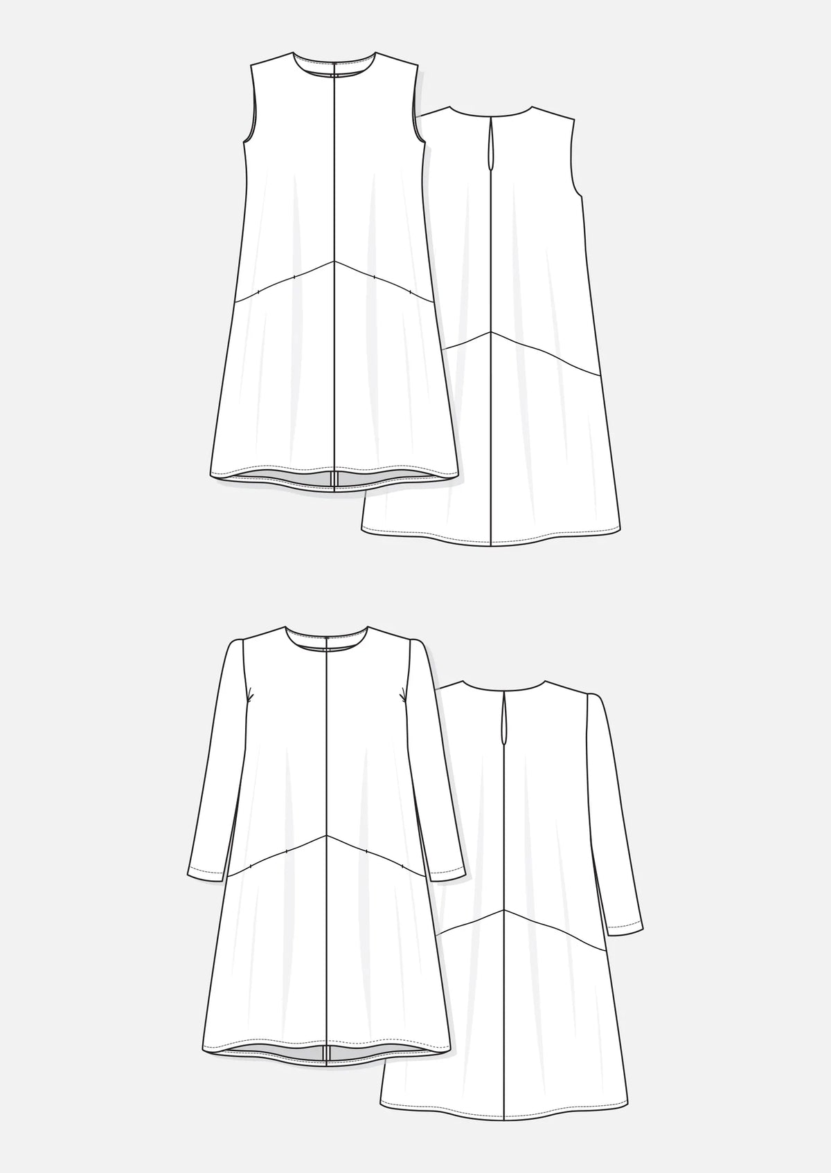 Design sketch of Farrow Dress Pattern, size 0-18