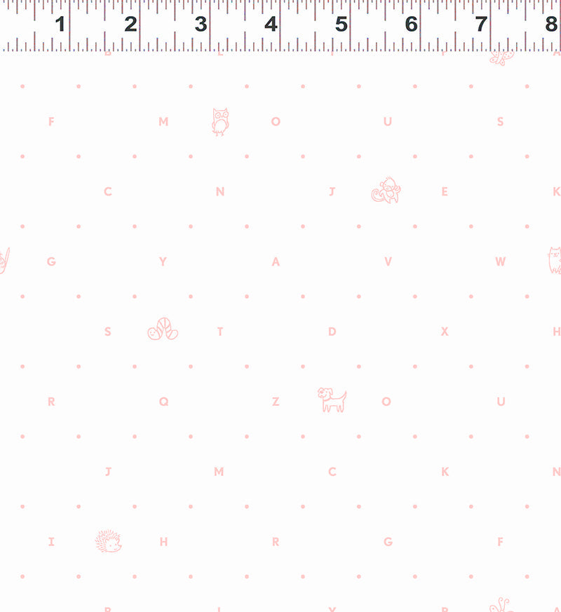 2yd 22&quot; Tiny Pink Letters and Dots on White | Clothworks